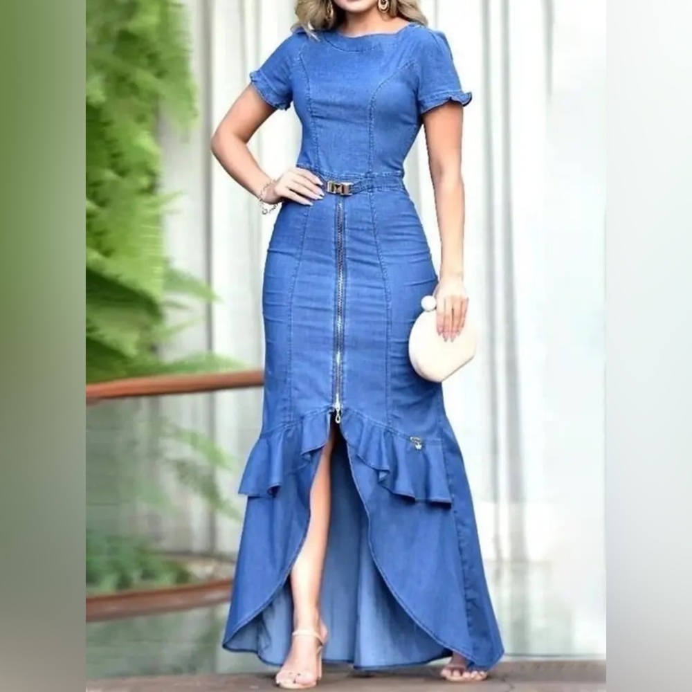 New Women maxi denim bodycon dress party wear sexy dress